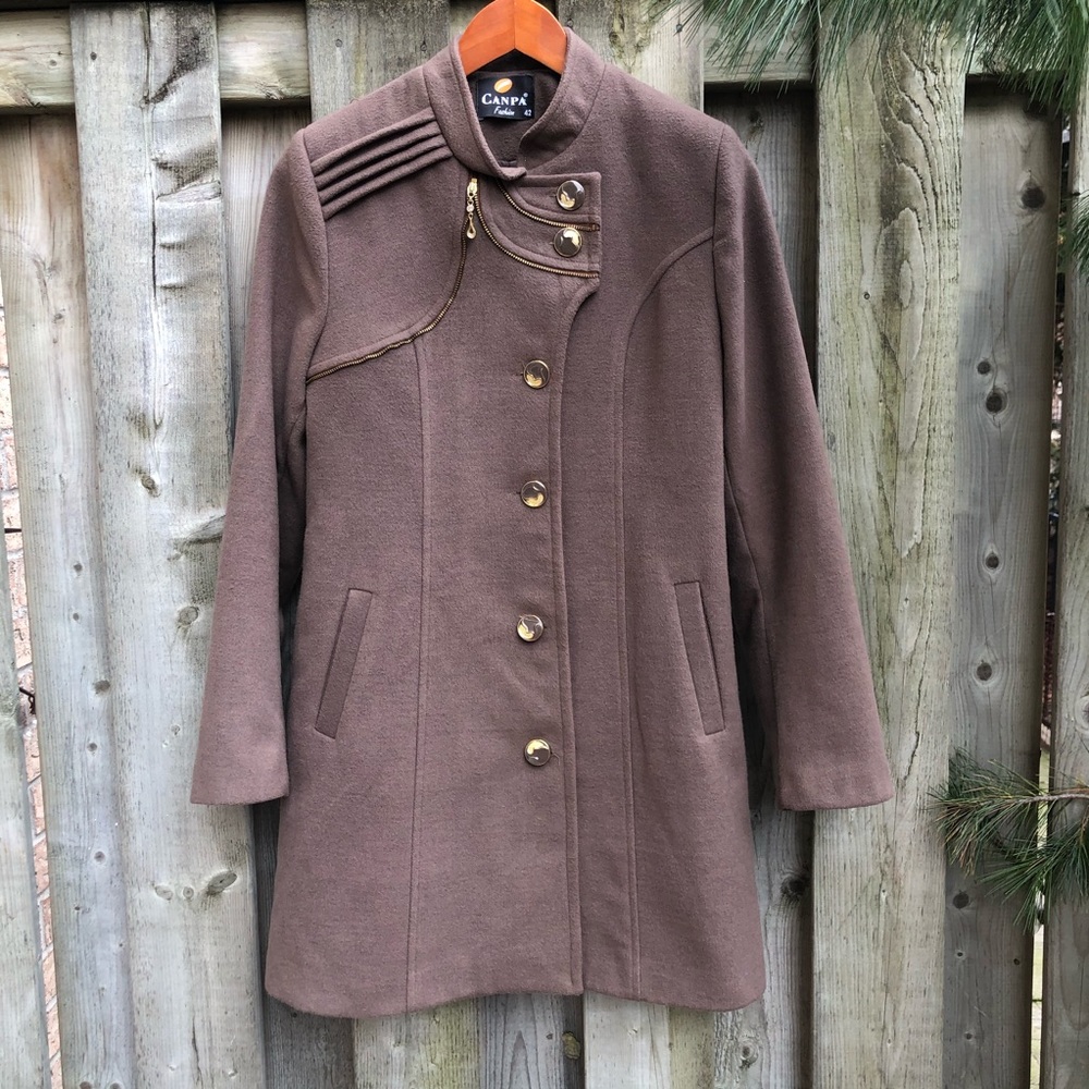 New Wool Car Coat with Gold Detail/ Hardware